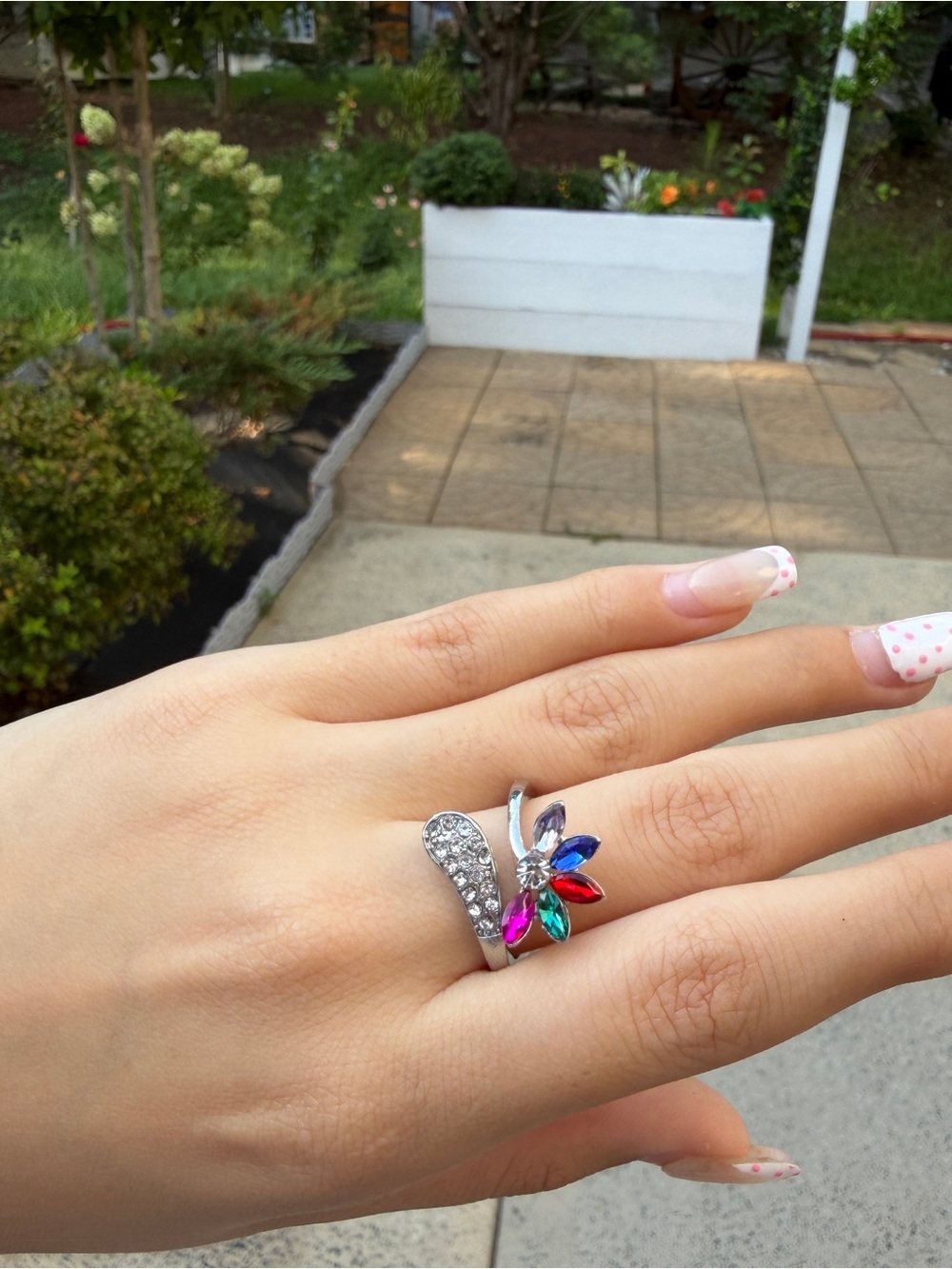 Rainbow Crystal Flower Ring